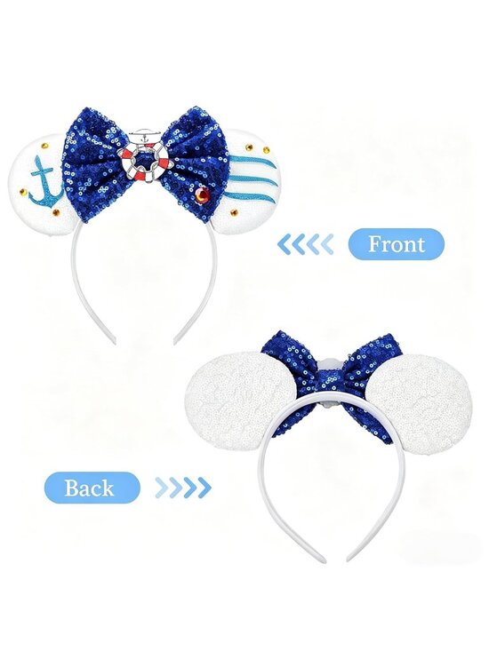 Women Blue Seaman Sequin Bow Mickey Mouse Hair Headband for Cosplay